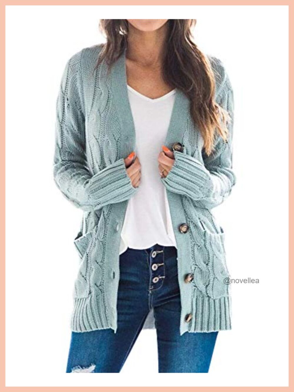 Womens Cable Knit Cardigan Long Sleeve Open Front Button Down Sweater Coat